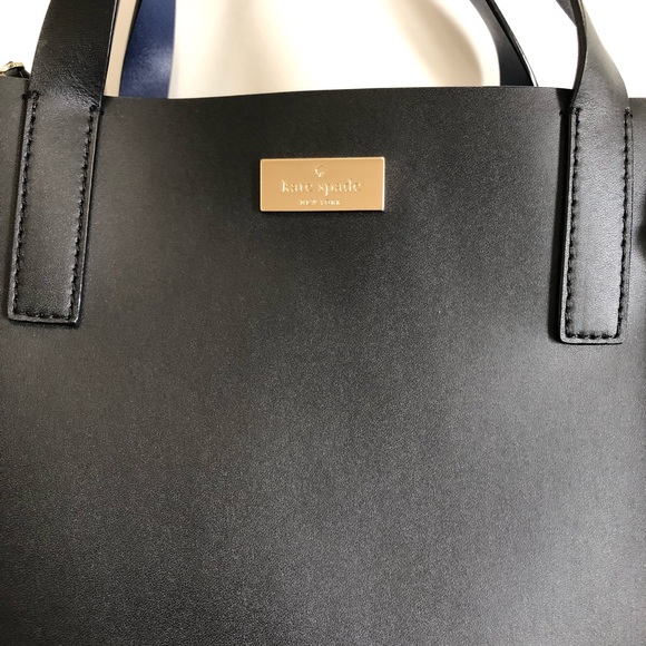 Kate Spade Black & Blue Top Handle Leather Tote Bag - Picture 5 of 16